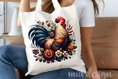 Folk Art Rooster PNG, Rustic Farmhouse Floral Sublimation Product Image 4