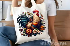 Folk Art Rooster PNG, Rustic Farmhouse Floral Sublimation Product Image 4