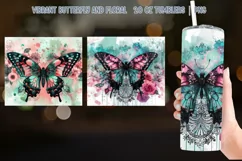 Vibrant Butterfly Floral 20 oz Tumbler Sublimation Art Product Image 2
