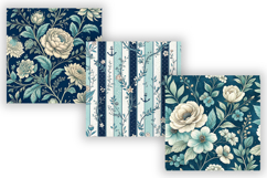 Ocean Toile Digital Paper Pack, Vintage Floral Toile Product Image 5