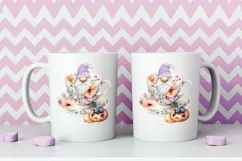 Watercolor gnome in a mug of tea with cookies, Gnome PNG Product Image 5
