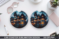 Houses Car coaster sublimation, Halloween Coaster PNG Product Image 1