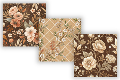 Brown Toile Digital Paper Pack, Vintage Floral Toile Product Image 5