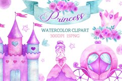 Watercolor princess clipart | Castle crown carriage clip art Product Image 1