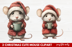 2 Christmas Cute Mouse Clipart | Adorable Holiday Mouse PNG Product Image 1