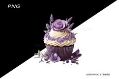 Lavender Cupcake Clipart, Floral Cupcake Clipart Product Image 1