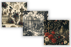 Black Cream Toile Digital Paper Pack, Seamless Dark Pattern Product Image 4