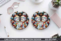 Snowman Car Coaster Sublimation| Christmas Coaster PNG Product Image 1