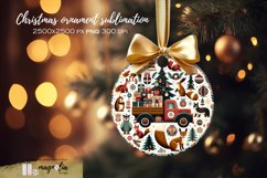 Christmas red truck, round ornament sublimation design. png Product Image 1
