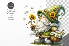 Gnome clipart, Gnome with sunflowers clipart, Summer clipart Product Image 1
