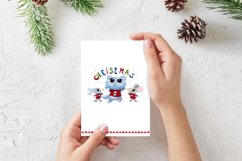 Illustration of a Christmas kitten with a hare and a mouse Product Image 6