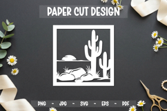 Cactus paper cut frame SVG for laser cutting and wall decor Product Image 1