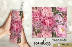 pink lush peonies Floral tumbler sublimation wrap design png Product Image 2
