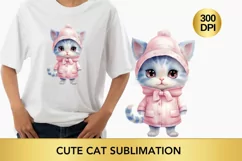 Winter Cute Pink Cat Watercolor Sublimation PNG Product Image 1