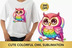 Cute colorful Owl Sublimation, Rainbow Owl PNG Product Image 1