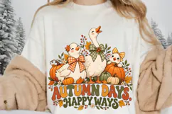 Cute Autumn Geese PNG, Cozy Fall Goose Family with Pumpkins Product Image 2