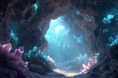 Glowing Crystal Cave Fantasy Background with Blue Light Product Image 1