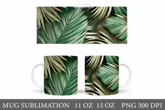 Palm Leaves Mug Wrap Design. Tropical Leaves Mug Sublimation Product Image 1