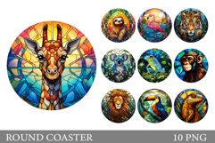 Stained Glass Animals Coaster. Animals Round Coaster Design Product Image 1