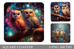Owls Square Coaster Sublimation. Owls Coaster Design Product Image 1