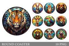 Animals Round Coaster Design. Stained Glass Animals Coaster Product Image 1