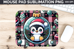 Watercolor Penguin Mouse Pad Sublimation - Christmas PNG Product Image 1