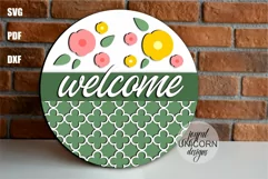 Spring welcome Sign SVG | Floral Door Hanger SVG Product Image 1
