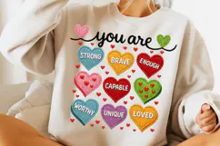 Crochet Valentine Candy Heart PNG, Faux Yarn You Are Enough Product Image 1