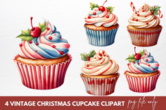 Vintage Christmas Cupcake Clipart Sublimation Product Image 1