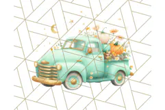 Vintage Truck Pumpkin and Fall Flowers PNG Clipart, Autumn Product Image 5