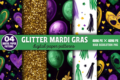 Glitter Mardi Gras Digital Paper Background Bundle PNG Product Image 6