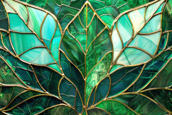 Green Stained Glass Leaf Background with Elegant Gold Lines Product Image 1