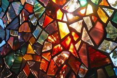 Colorful stained glass pieces with sunlight shining Product Image 1
