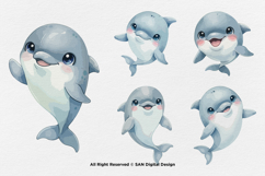 15 Bundle Watercolor Cute Dolphin Fish Animal Sea Ocean Kids Product Image 5