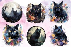Halloween Fantasy Black Cat Bundle, Halloween Watercolor Cat Product Image 2