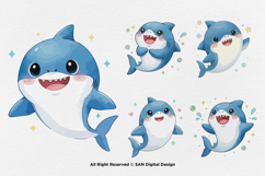 15 Bundle Watercolor Cute Shark Ocean Sea Baby Predator Kids Product Image 5