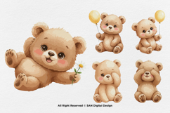 15 Bundle Watercolor Baby Bear Brown Wild Grizzly Forest Product Image 5