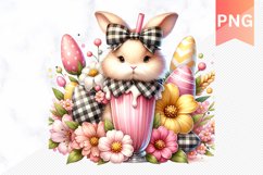 Easter Bunny And Milkshake Flowers Sublimation - Clipart PNG Product Image 1