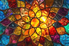 Stained Glass Sun Mandala SVG | Vibrant Floral Mosaic Art Product Image 1
