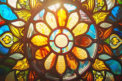 Title: Colorful Stained Glass Floral Mandala Background JPG Product Image 1