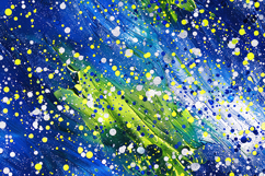 Abstract Blue and Lime Green Paint Splatter Background Product Image 1