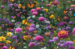 Flowers with butterflies fluttering in a sunny meadow Product Image 1
