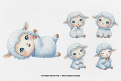15 Bundle Watercolor Blue Cute Sheep Cute Baby Lamb Kids Product Image 5