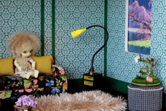Dollhouse wallpaper green damask ornament vintage look digit Product Image 5