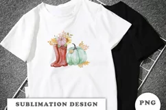 Watercolor Autumn red boots and pumpkin sublimation PNG Product Image 5