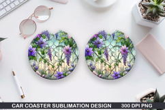 Flower Car Coaster Sublimation| Spring Flowers Coaster PNG Product Image 1