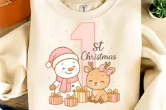 Pink Snowman Baby First Christmas PNG, Baby's First PNG Product Image 4