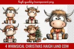 4 Whimsical Christmas Highland Cow Clipart | Cute Festive Product Image 1