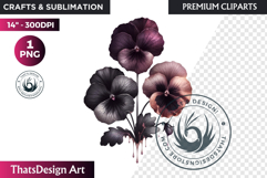 Moody Rose Gold &amp; Mauve Flowers PNG, Dark Romance Clipart Product Image 1