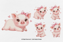 15 Bundle Watercolor Girl Pig Pink Baby Hog Farm Sticker Product Image 5